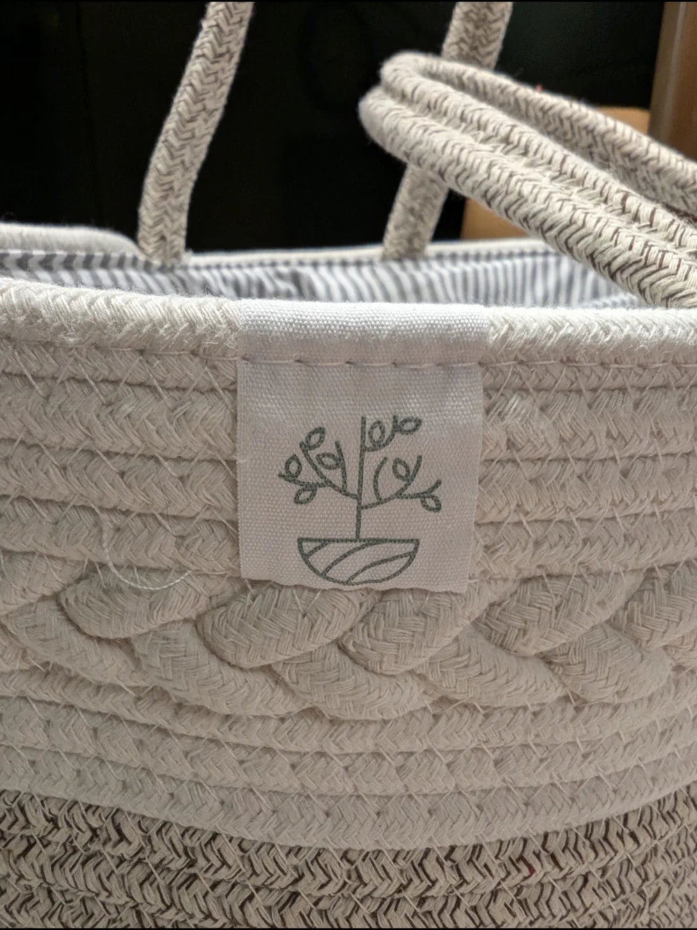 Cotton Rope Woven Two-Tone Cream Baby Diaper Caddy Tote Bag